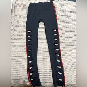 Sexy Black Leggings with Red Cutout Accents